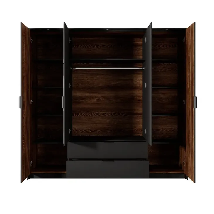 Armadio 223x210h cm 4 ante con specchio quercia nero Smooty