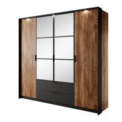 Armadio 223x210h cm 4 ante con specchio quercia nero Smooty