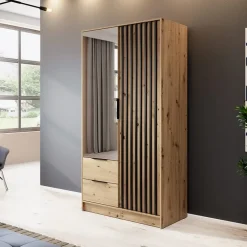Armadio 105x200h cm 2 ante con specchio quercia nero Miller