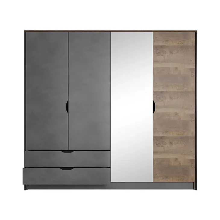 Armadio 220x205h cm 4 ante con specchio grigio quercia Dable