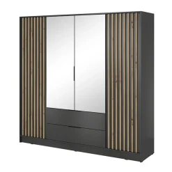 Armadio 206x200h cm 4 ante con specchio antracite quercia Miller