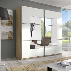 Armadio 200x210h cm 2 ante con specchio rovere bianco Logan Gihome®