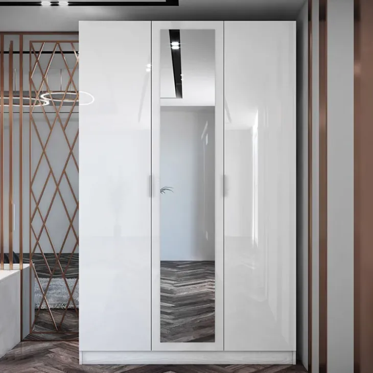 Armadio 120x190h cm 3 ante con specchio bianco Alina