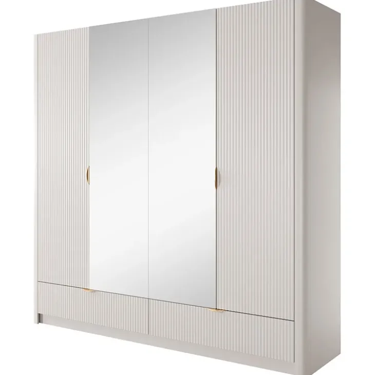 Armadio 213x209h cm 4 ante con specchio beige cannettato Ramis