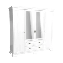 Armadio 208x211h cm 4 ante con specchio 2 cassetti shabby bianco frassinato Kelly