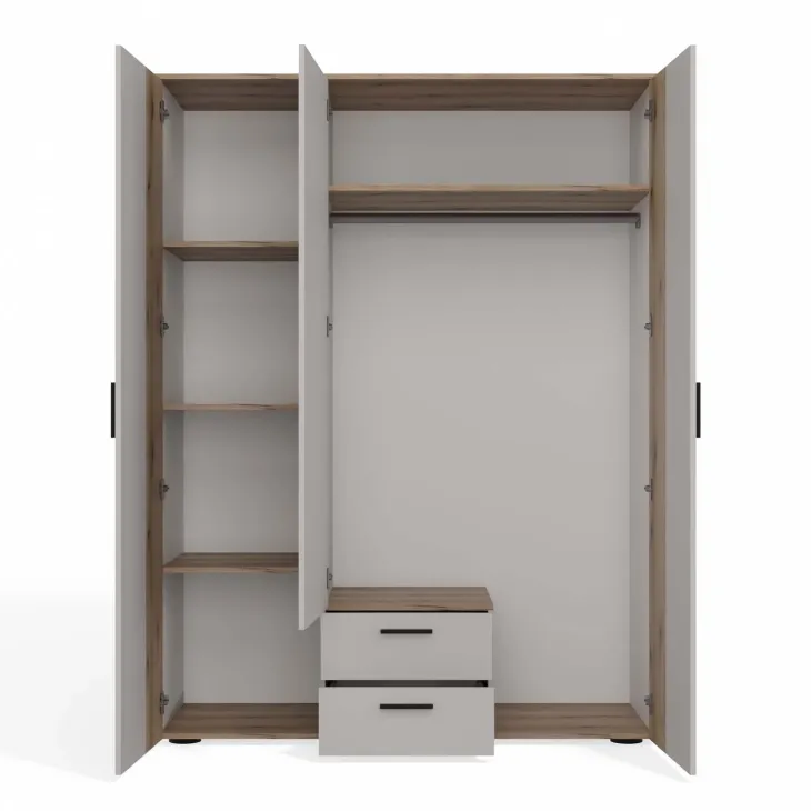 Armadio 150x200h cm 3 ante con specchio e 2 cassetti beige cashmere rovere Parker