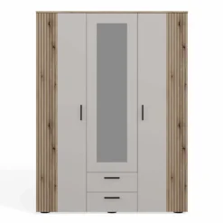Armadio 150x200h cm 3 ante con specchio e 2 cassetti beige cashmere rovere Parker
