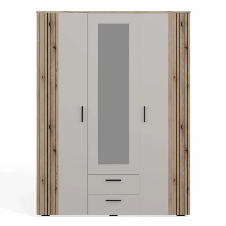 Armadio 150x200h cm 3 ante con specchio e 2 cassetti beige cashmere rovere Parker