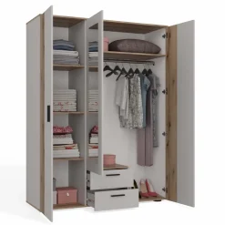 Armadio 150x200h cm 3 ante con specchio e 2 cassetti beige cashmere rovere Parker