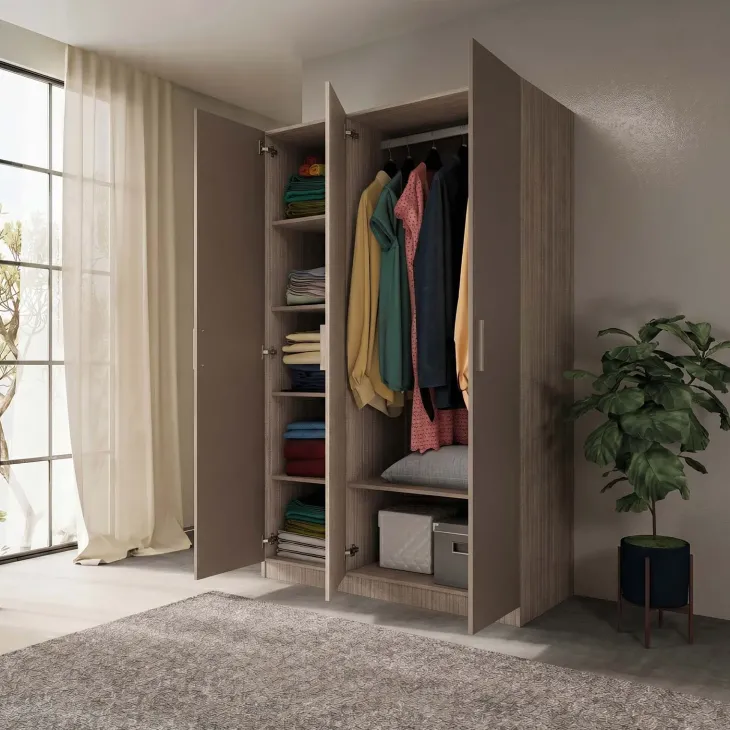 Armadio 120x191h cm 3 ante design rovere scuro marrone Rodari
