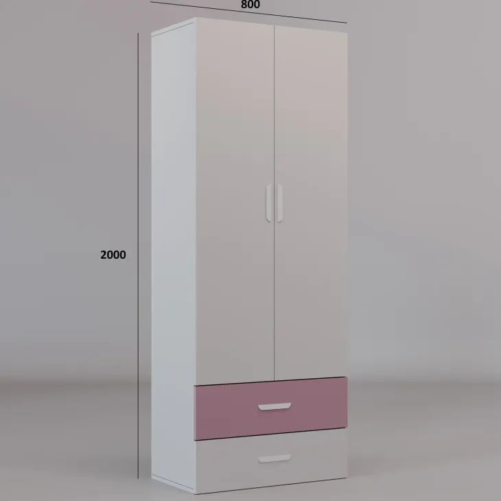 Armadio 80x200h cm 2 ante e 2 cassetti cashmere rosa Colorful