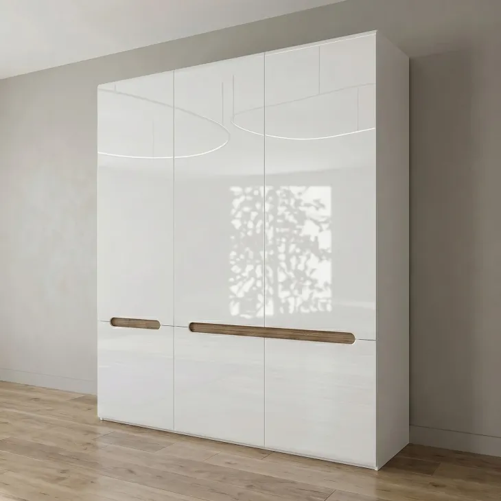 Armadio 180x206h cm 6 ante moderno bianco lucido noce Biancastagno