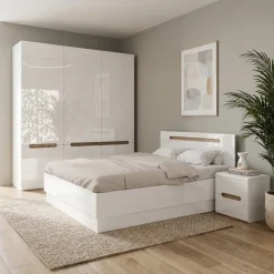 Armadio 180x206h cm 6 ante moderno bianco lucido noce Biancastagno