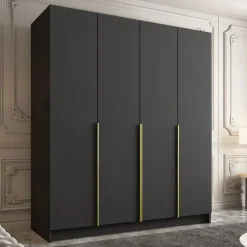 Armadio 200x215h cm 4 ante moderno nero oro Glammy 4