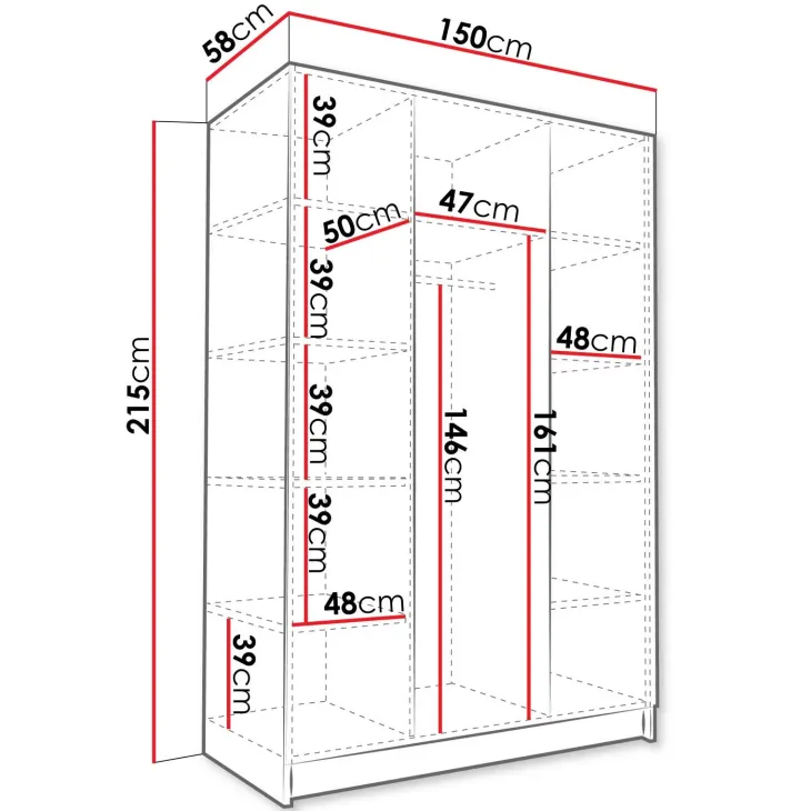 Armadio 150x215h cm 3 ante moderno rovere nero Glammy 4