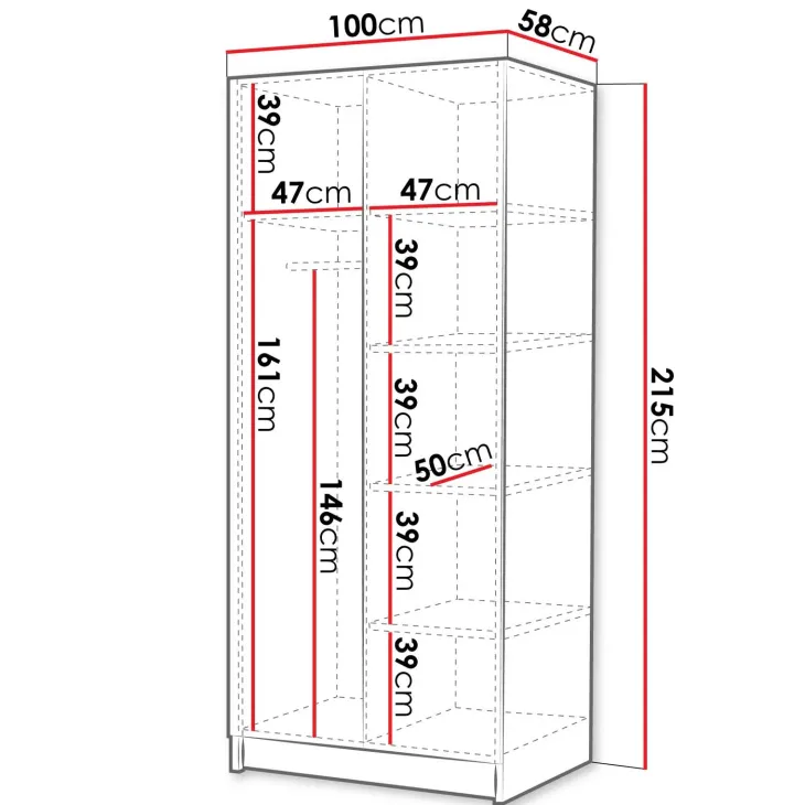 Armadio 100x215h cm 2 ante moderno rovere nero Glammy 4