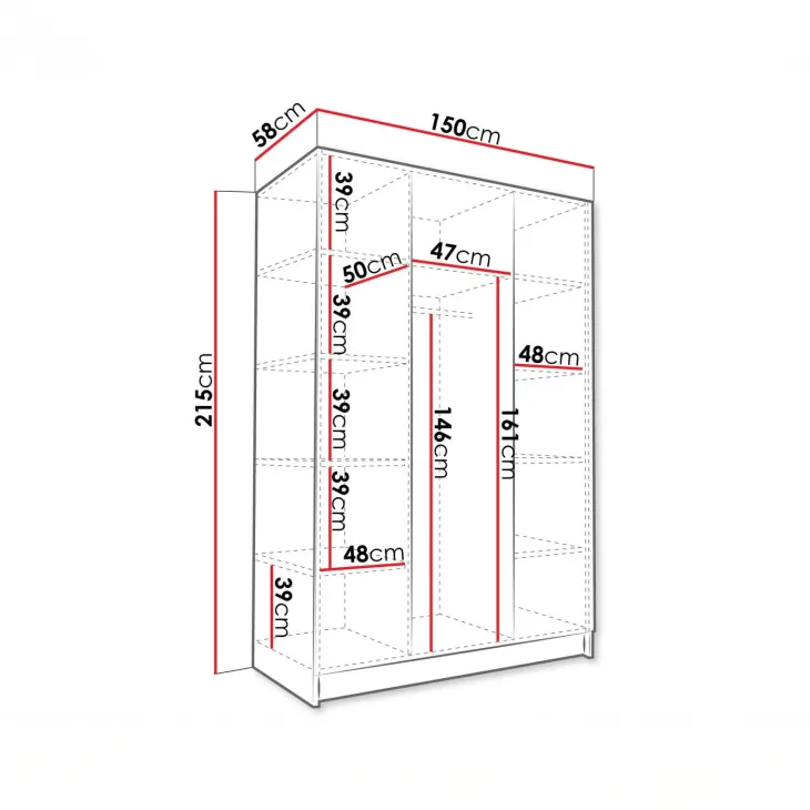 Armadio 150x215h cm 3 ante moderno rovere scuro nero Glammy