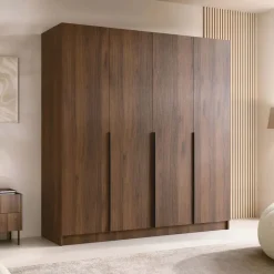 Armadio 200x215h cm 4 ante moderno rovere scuro nero Glammy