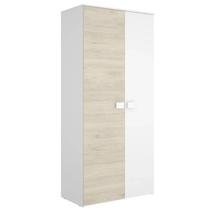 Armadio 90x205h cm 2 ante moderno rovere bianco Cairo