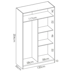Armadio 120x204h cm 2 ante moderno scorrevoli rovere Royal