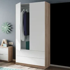 Armadio 82x180h cm 2 ante rovere bianco opaco 2 cassetti Abbey