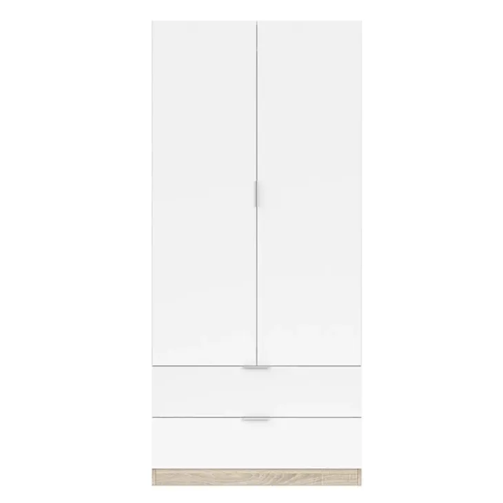 Armadio 82x180h cm 2 ante rovere bianco opaco 2 cassetti Abbey