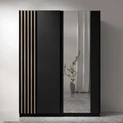 Armadio 150x198h cm 2 ante scorrevoli cannettato con specchio antracite rovere Cannes