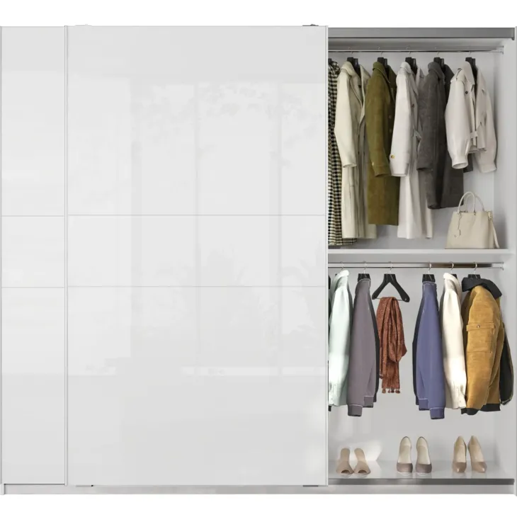 Armadio 257x230h cm 2 ante scorrevoli bianco lucido Clappy