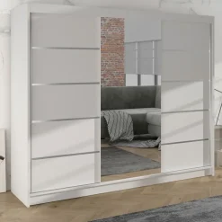 Armadio 200x215h cm 3 ante scorrevoli con specchio bianco opaco Silven