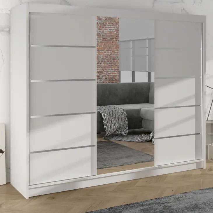 Armadio 200x215h cm 3 ante scorrevoli con specchio bianco opaco Silven
