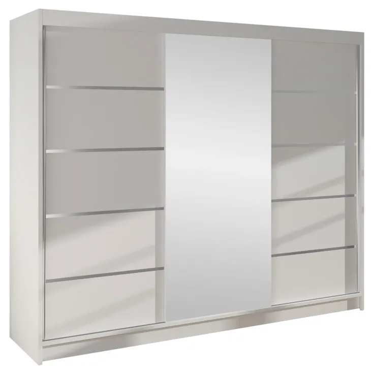 Armadio 200x215h cm 3 ante scorrevoli con specchio bianco opaco Silven