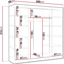 Armadio 200x215h cm 3 ante scorrevoli con specchio nero bianco opaco Silven
