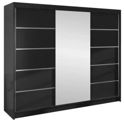 Armadio 200x215h cm 3 ante scorrevoli con specchio nero opaco Silven
