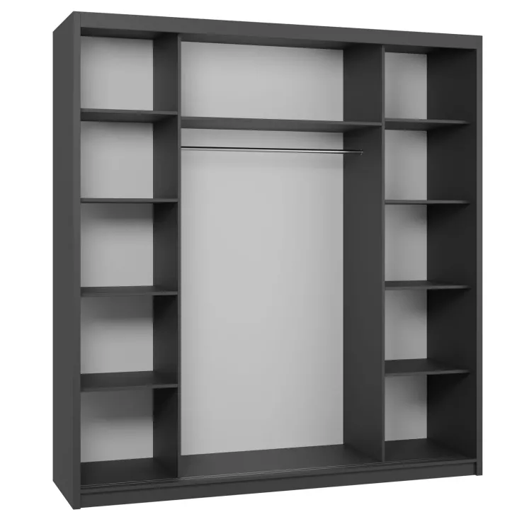Armadio 200x215h cm 3 ante scorrevoli con specchio rovere nero opaco Silven