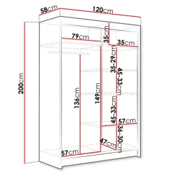 Armadio 120x200h cm 2 ante scorrevoli con specchio bianco Tancredi