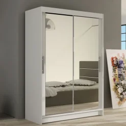 Armadio 120x200h cm 2 ante scorrevoli con specchio bianco Tancredi
