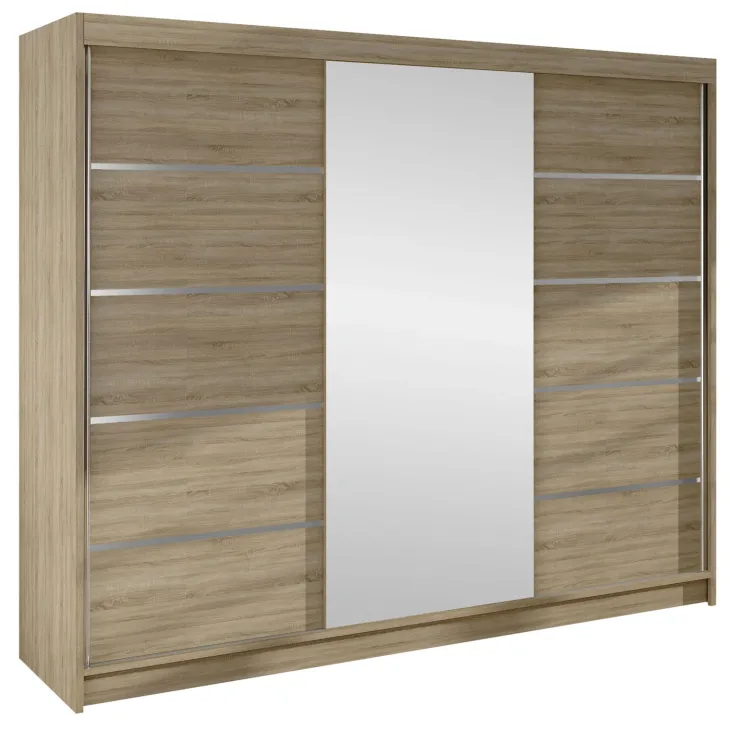 Armadio 200x215h cm 3 ante scorrevoli con specchio rovere sonoma Silven