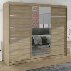 Armadio 200x215h cm 3 ante scorrevoli con specchio rovere sonoma Silven