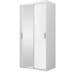 Armadio 100x205h cm 2 ante scorrevoli con specchio bianco Boselia