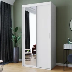 Armadio 100x205h cm 2 ante scorrevoli con specchio bianco Boselia