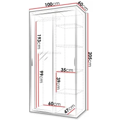Armadio 100x205h cm 2 ante scorrevoli con specchio bianco Boselia