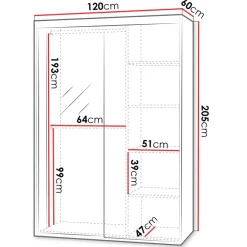 Armadio 120x205h cm 2 ante scorrevoli con specchio bianco Boselia