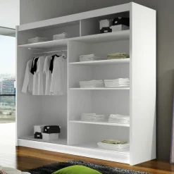 Armadio 180x215h cm 2 ante scorrevoli con specchio laterale bianco opaco Karl