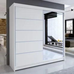 Armadio 180x215h cm 2 ante scorrevoli con specchio laterale bianco opaco Karl