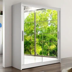 Armadio 150x200h cm 2 ante scorrevoli con specchio bianco Lunysia