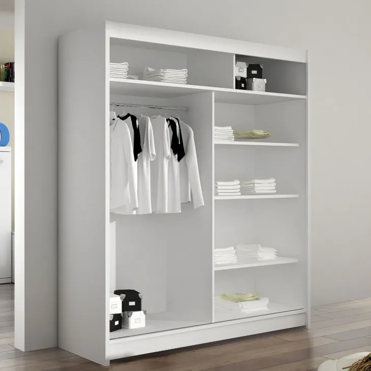 Armadio 150x200h cm 2 ante scorrevoli con specchio bianco Lunysia