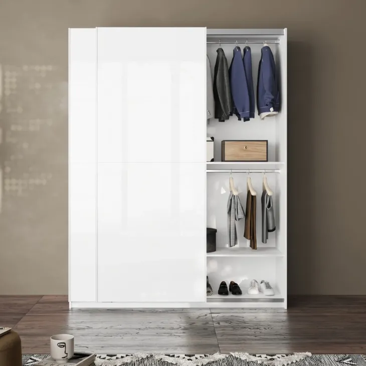 Armadio 180x230h cm 2 ante scorrevoli bianco lucido Clappy