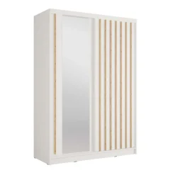 Armadio 155x215h cm 2 ante scorrevoli cannettato con specchio bianco rovere Vance