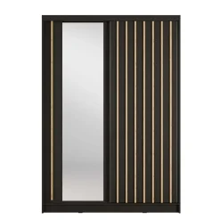 Armadio 155x215h cm 2 ante scorrevoli cannettato con specchio nero rovere Vance