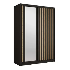 Armadio 155x215h cm 2 ante scorrevoli cannettato con specchio nero rovere Vance